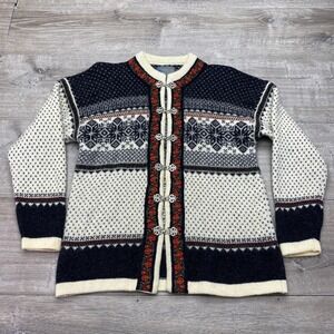 Squaw Valley Cardigan Sweater Women Petite Medium Wool Fair Isle Metal Clasp